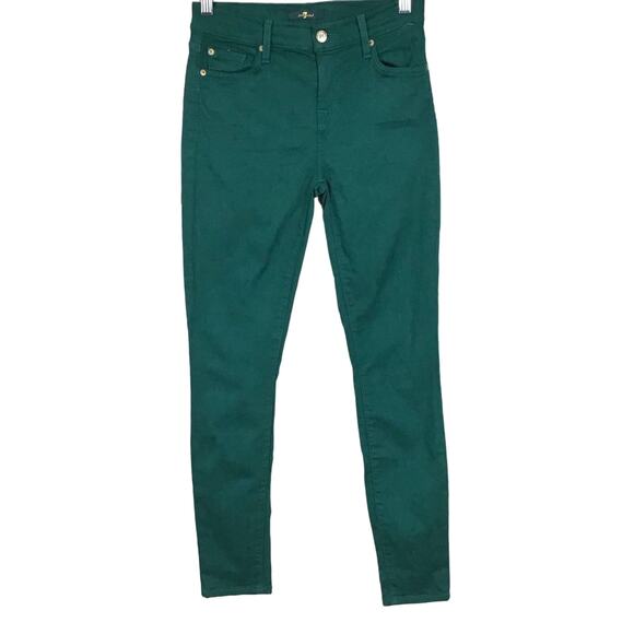 7FAM 7 For All Mankind Mid Rise Slim Stretch Jeans Emerald Jade Green Skinny 26 - Picture 4 of 14